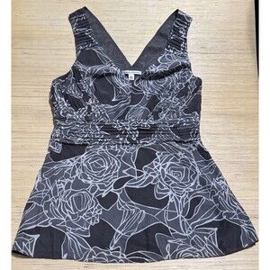 Banana Republic Short Sleeve Blouse Gray White Dark Gray Women's 10 Peppy 2010